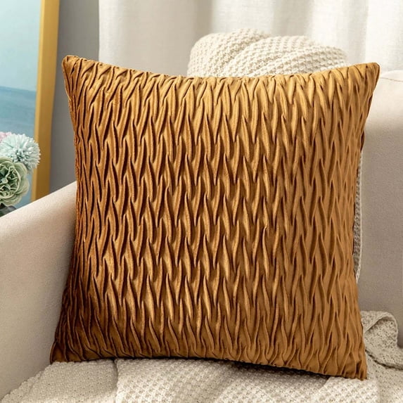 yulier Solid Color Velvet Pleated Throw Pillow Cover, Square Cushion Cover, Soft Decorative Cushion Case Pillow Case for Sofa Couch Bed Living Room Bedroom Office, 18x18 inch