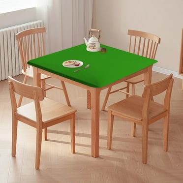 yulier Square Elastic Fitted Table Cover Waterproof Polyester Tablecloth Stretch Table Cloth Solid Color Table Cover for Dining Kitchen Home Party, 34 x 34 Inch, Green