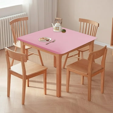yulier Square Elastic Fitted Table Cover Waterproof Polyester Tablecloth Stretch Table Cloth Solid Color Table Cover for Dining Kitchen Home Party, 34 x 34 Inch, Pink
