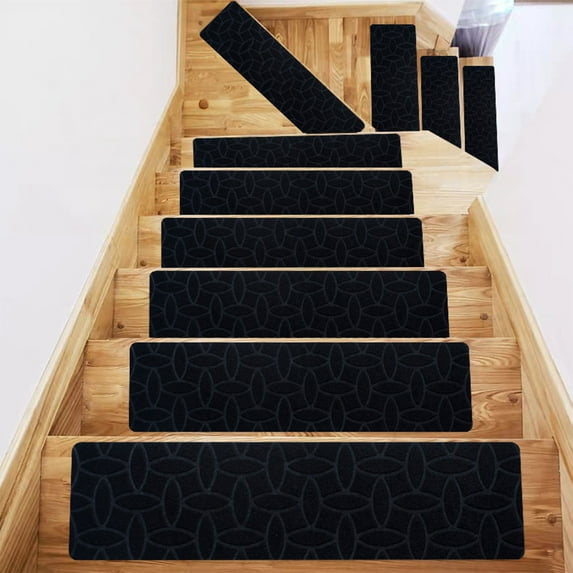 yulier Stair Treads Non-Slip Carpet Mat 30"x8" Indoor Stair Runners for Wooden Steps, Self Adhesive Stair Runner Rug, Staircase Step Treads, Black
