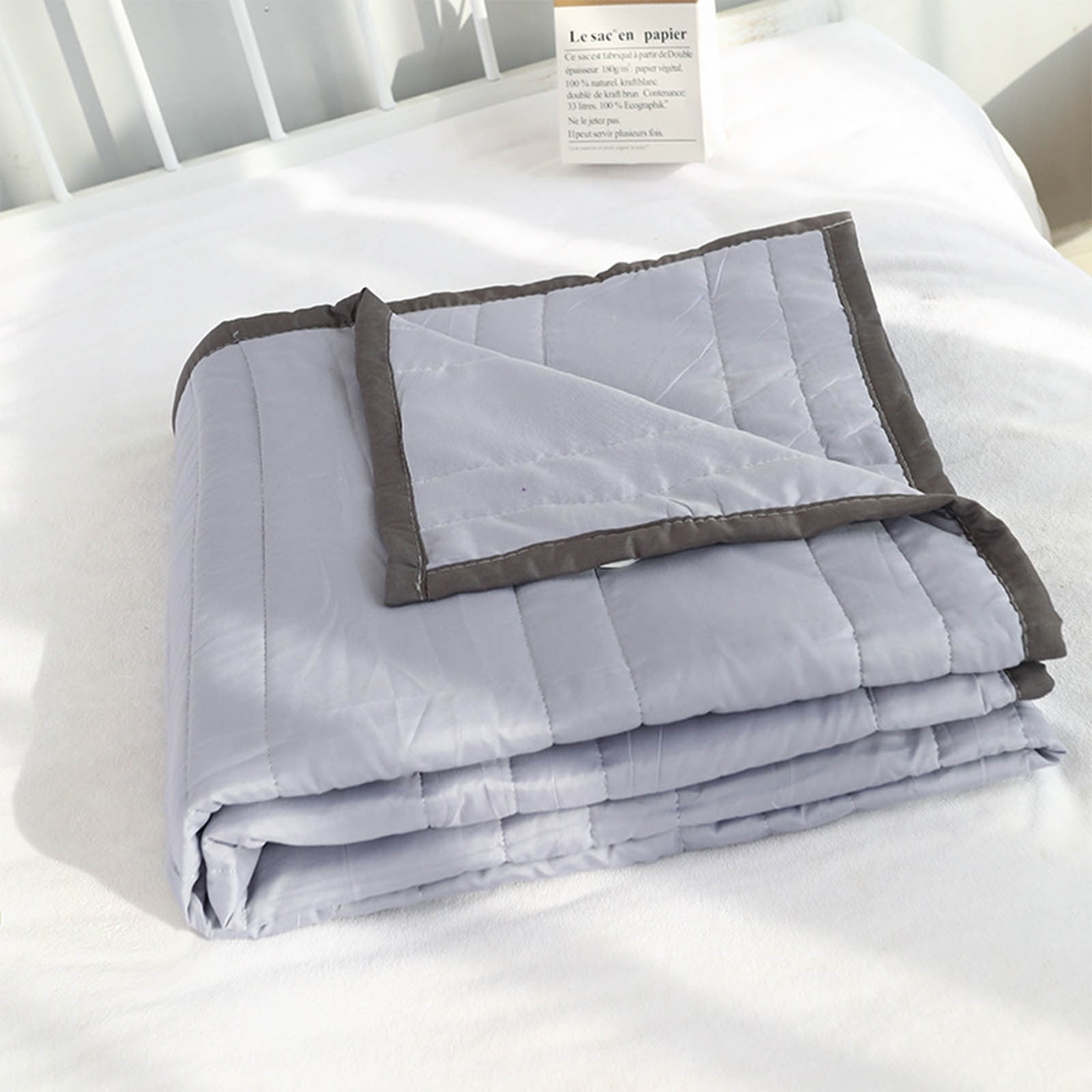 yulier Summer Cooling Comforter for Kids, 55"x39" Washed Cotton Toddler Quilted Blanket, Solid Color Lightweight Soft Skin-friendly Cooling Quilt for Bed, Gray