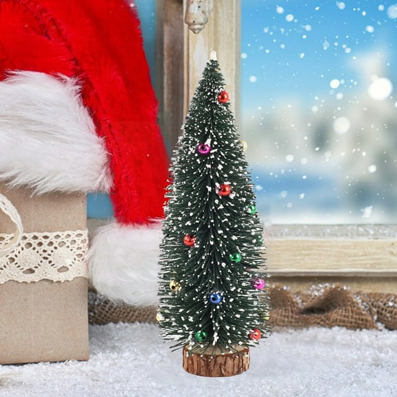 yulier Tabletop Mini Artificial Christmas Tree with Hanging Ornaments, Snow Flocked Xmas Tree with Wooden Base for Indoor Home Office Desk Xmas Holiday Decoration, 6"