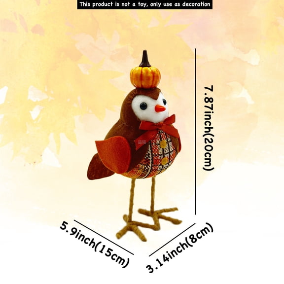 yulier Thanksgiving Birds Ornaments, Fall Decorations, Cute Pumpkin Maple Leaf Bird Figurine Plush Bird Fabric Bird for Gifts, Home Office Table Shelf Mantel Fireplace Decor