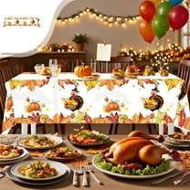 yulier Thanksgiving Disposable Tablecloth, 59" x 43" Fall Pumpkin Maple Leaf Turkey Pattern Tablecloth, Thanksgiving Party Supplies Table Decorations