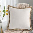 thumbnail image 1 of yulier Throw Pillow Covers, Farmhouse Modern Spring Decorative Linen Solid Color Trimmed Outdoor Couch Pillow Covers Cushion Covers for Sofa Living Room Patio, 18x18 inch, Beige, 1 of 6