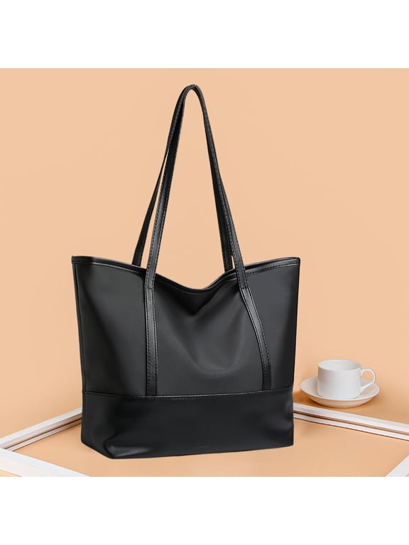 Tote Bag for Women, Shoulder Bag Handbag Oxford Cloth Soft Leather Purses and Handbags Large Capacity Casual Ladies Tote for Travel Work, Gifts for Female, Mother, Wife (Black)