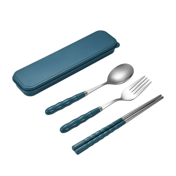 yulier Travel Utensils with Case, 4-Piece Stainless Steel Portable Cutlery Set, Fork Spoon Chopsticks for Camping Work Travel Lunch Box, Reusable Flatware Silverware, Blue