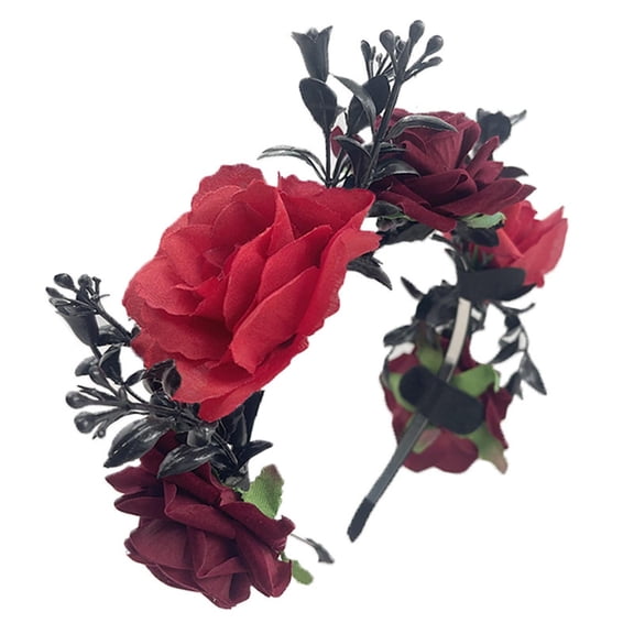 Under $6 Halloween Headbands for Women Halloween Headwear Rose Flowers band Branch Wreath Day Of The Dead Mexican Wedding Festival Headpiece Hair Accessories