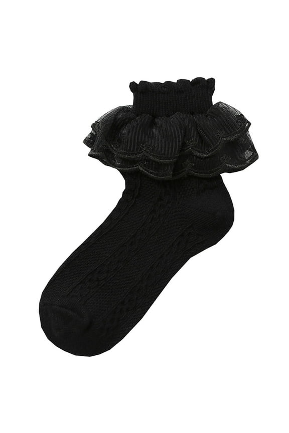 Ankle Socks Ruffle Lace Socks 1 Pair Women Socks Ruffle Lace Decor Thin High Elasticity Anti Slip Soft Breathable Solid Color Sweat Absorption No Odor Cushion Casual Socks