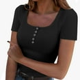 thumbnail image 1 of yunLCZ Basic T Shirts 2025 New Women's Square Collar Up T Shirt, 1 of 4