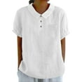 thumbnail image 1 of yunLCZ Basic T Shirts Cotton Linen Shirts For Women Summer Short Sleeve Casual Collared Work Blouse Tunic Tops, 1 of 4