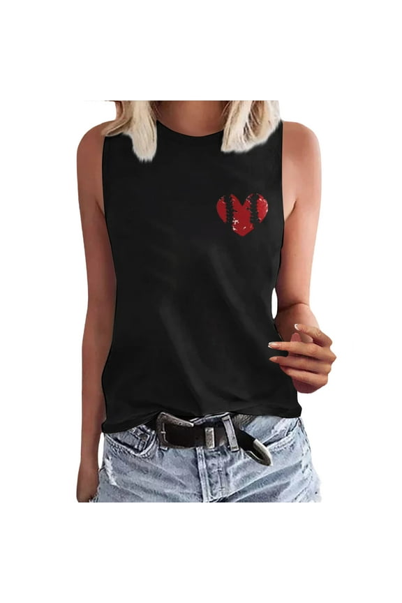 Basic T Shirts Ladies Spring/Summer Round Neck Baseball Letter Print Be Your Own Sunshine Sleeveless Tank Top