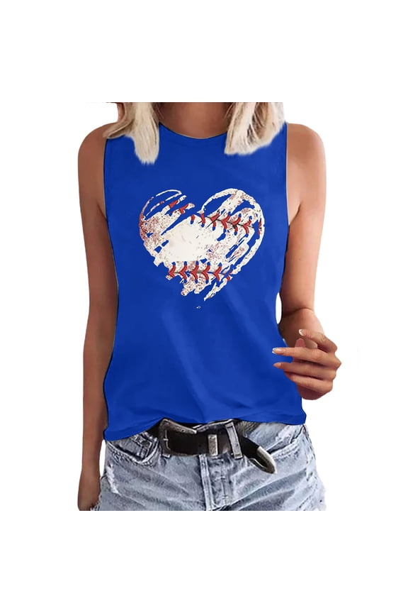 Basic T Shirts Ladies Spring/Summer Round Neck Baseball Letter Print Be Your Own Sunshine Sleeveless Tank Top