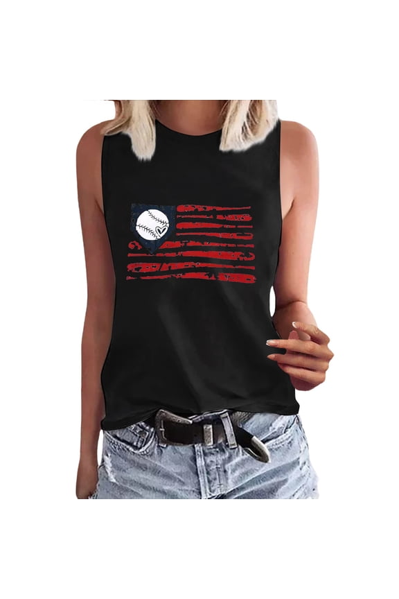 Basic T Shirts Ladies Spring/Summer Round Neck Baseball Letter Print Be Your Own Sunshine Sleeveless Tank Top
