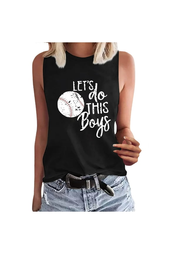 Basic T Shirts Ladies Spring/Summer Round Neck Baseball Letter Print Be Your Own Sunshine Sleeveless Tank Top