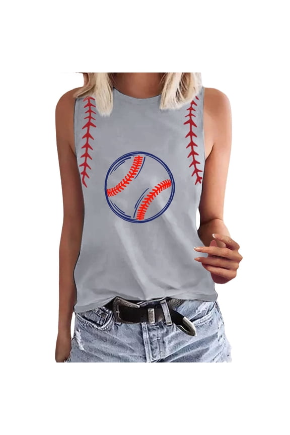 Basic T Shirts Ladies Spring/Summer Round Neck Baseball Letter Print Be Your Own Sunshine Sleeveless Tank Top