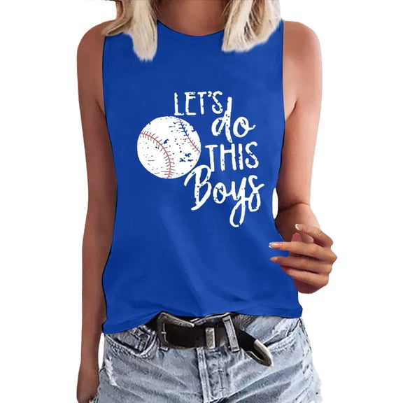 yunLCZ Basic T Shirts Ladies Spring/Summer Round Neck Baseball Letter Print Be Your Own Sunshine Sleeveless Tank Top