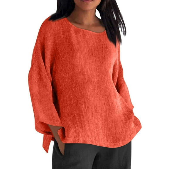 yunLCZ Basic T Shirts Linen Shirts For Women 2025 Trendy Long Sleeve Summer Tops Casual Loose Tshirts Basic Tees