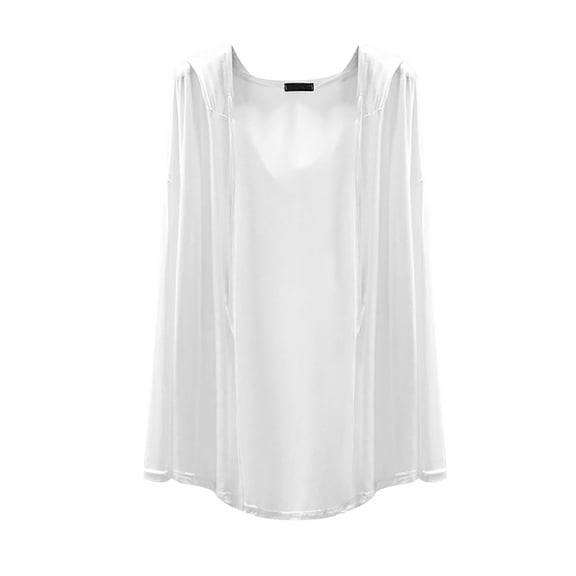 yunLCZ Basic T Shirts Mid Length Shawl Jacket Loose Outerwear Air Conditioning Shirt Thin Hooded Sun Cardigan Women's Short Sleeve Shirts White XXXL