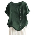 thumbnail image 1 of yunLCZ Basic T Shirts Plus Womens Boho Daily Casual Blouse Tops Button Linen Loose Size T Shirt Tanic Women's Blouse, 1 of 1
