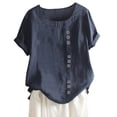 thumbnail image 1 of yunLCZ Basic T Shirts Plus Womens Boho Daily Casual Blouse Tops Button Linen Loose Size T Shirt Tanic Women's Blouse, 1 of 1