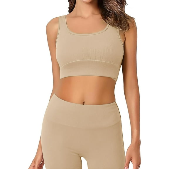 yunLCZ Basic T Shirts Spring And Summer Vest And Shorts Two Piece Set Yoga Wear Fitness Suit Office Shirts Beige L