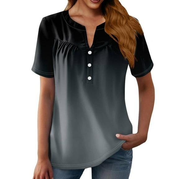 yunLCZ Basic T Shirts Summer Tops For Women 2025 Trendy V Neck Short Sleeve Tshirts Business Casual Basic Tee Loose Fit Boho Floral Shirts