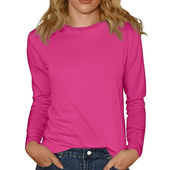 yunLCZ Basic T Shirts Women Shirt Short Sleeve Crew Neck Summer Soft Long TshirtsTee Tops Blouse Women's Short Sleeve Shirts Hot Pink M