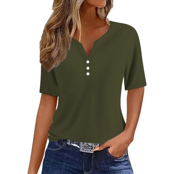 yunLCZ Basic T Shirts Women's Fashion Casual Solid Color Button Short Sleeve Top T Shirt Women's Cap Sleeve Tank Tops Camouflage S