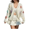 thumbnail image 1 of yunLCZ Basic T Shirts Women's Ribbed Knit Cardigans Embroidery Applique Button Up Sweater Coat, 1 of 4