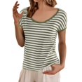 thumbnail image 1 of yunLCZ Basic T Shirts Women's Round Neck Loose Large Size Striped T Shirt Women's Cap Sleeve Tank Tops Green XL, 1 of 4