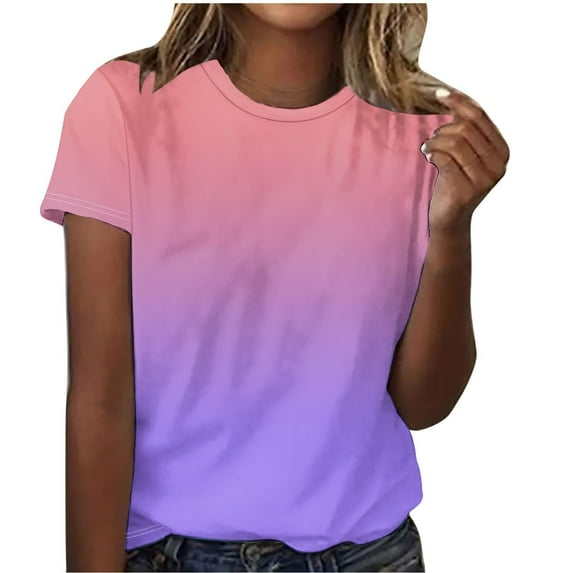 yunLCZ Basic T Shirts Women‘s Short Sleeve Gradient Color Fashion Round Neck Casual T Shirt Women's Cap Sleeve Tank Tops