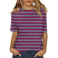 thumbnail image 1 of yunLCZ Basic T Shirts Women's Short Sleeved Shirt Spring Striped Round Neck Business Casual Top Polka Dot Loose Half Length Work Shirt Women's Short Sleeve Shirts Purple M, 1 of 4
