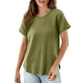 thumbnail image 1 of yunLCZ Basic T Shirts Women's Solid Color T Shirt Round Neck Short Sleeved Top Large Size Loose Elastic Pure Cotton Base Shirt, 1 of 4