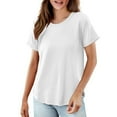 thumbnail image 1 of yunLCZ Basic T Shirts Women's Solid Color T Shirt Round Neck Short Sleeved Top Large Size Loose Elastic Pure Cotton Base Shirt, 1 of 4