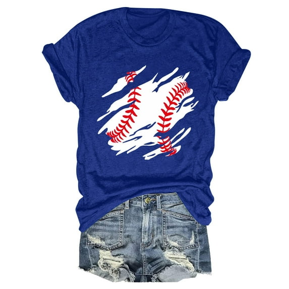 yunLCZ Basic T Shirts Women's Spring/summer Baseball Print Loose T Shirt Short Sleeve Top