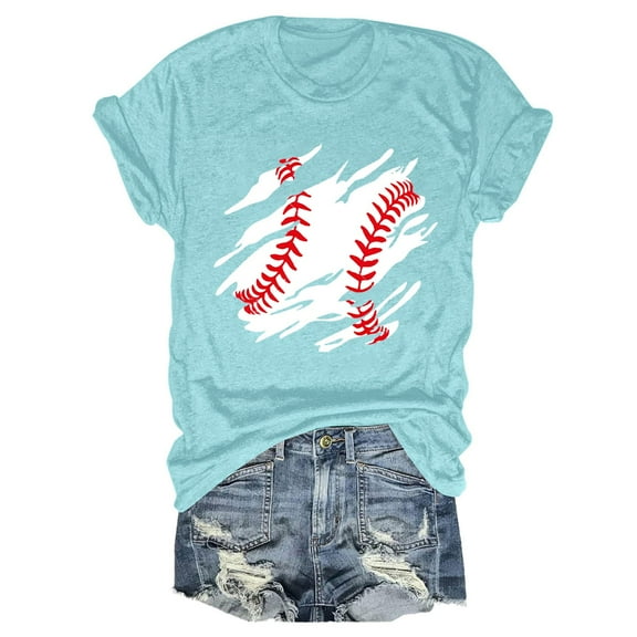 yunLCZ Basic T Shirts Women's Spring/summer Baseball Print Loose T Shirt Short Sleeve Top
