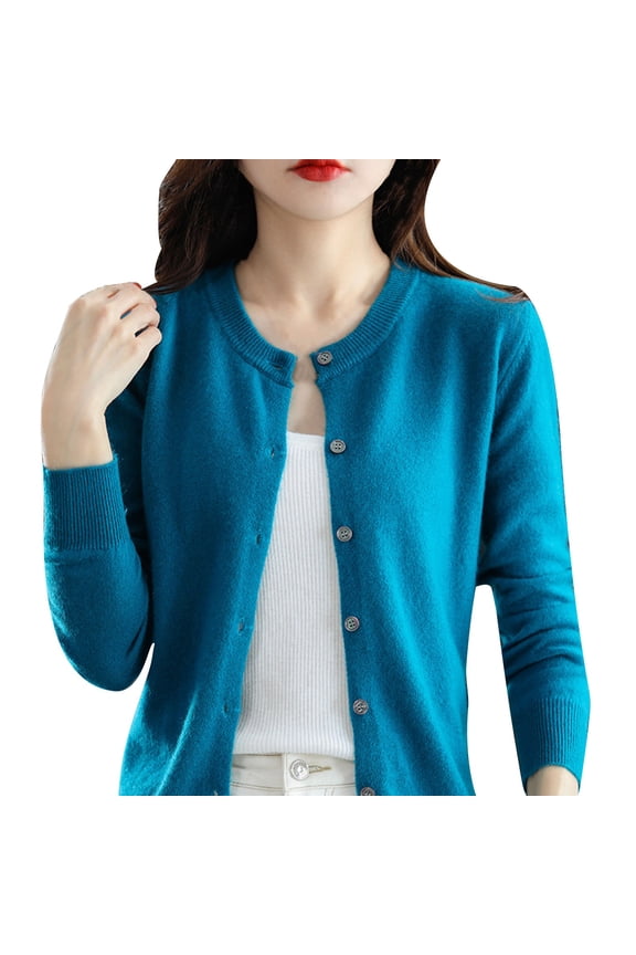 Basic T Shirts Womens Basic Crew Neck Long Sleeve Button Down Cardigan