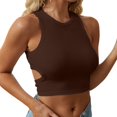 thumbnail image 1 of yunLCZ Basic T Shirts Womens Summer Tops Cutout Sleeveless Crewneck Racerback Ribbed Knitted Crop Tank Top Office Shirts Coffee L, 1 of 4