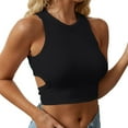thumbnail image 1 of yunLCZ Basic T Shirts Womens Summer Tops Cutout Sleeveless Crewneck Racerback Ribbed Knitted Crop Tank Top Women's Short Sleeve Shirts Black L, 1 of 4
