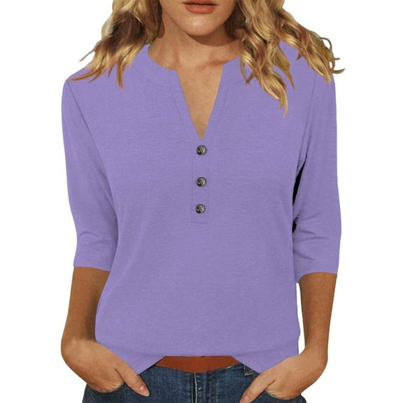 yunLCZ Basic Women's Tees Discounted Women's Tops Summer Solid Color Women's Top 3/4 Sleeves Blouse Tops Women's Blouse Short Sleeve T Shirt V Neck T Shirt Office casual blouse with leggings