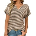 thumbnail image 1 of yunLCZ Basic Women's Tees Discounted Womens Casual Cap Short Sleeve Tops Trendy Summer V Neck Loose Striped Casual Basic T Shirts Tee Blouses workout form-fitting T-shirts women, 1 of 7