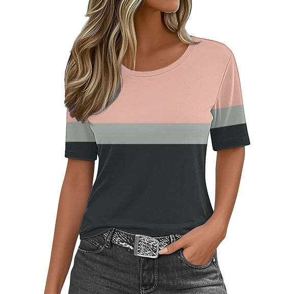 yunLCZ Basic Women's Tees Discounted Womens Summer Tops 2025 Crew Neck Short Sleeve T Shirts Casual Blouses Cute Printed Tees Loose Trendy Outfits Breathable casual blouse loose fit