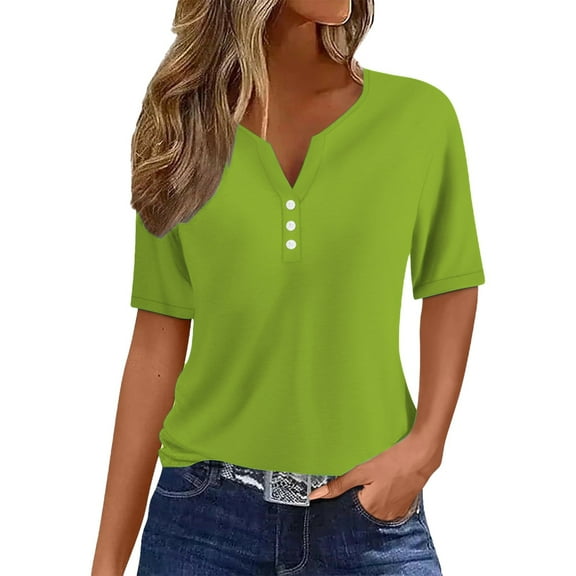 yunLCZ Basic Women's Tees Everyday Low Price Women's Fashion Casual Solid Color Button Short Sleeve Top T Shirt Breathable casual blouse loose fit