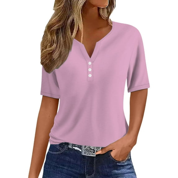 yunLCZ Basic Women's Tees Everyday Low Price Women's Fashion Casual Solid Color Button Short Sleeve Top T Shirt workout form-fitting T-shirts women