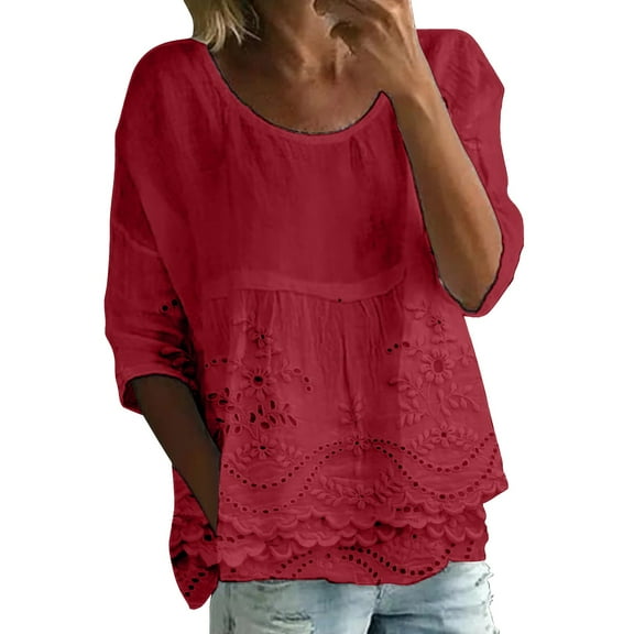 yunLCZ Basic Women's Tees Everyday Low Price Women's Floral Print T Shirt Half Sleeved Round Neck Shirt 3/4 Sleeved T Shirt Loose Large Size T Shirt workout form-fitting T-shirts women