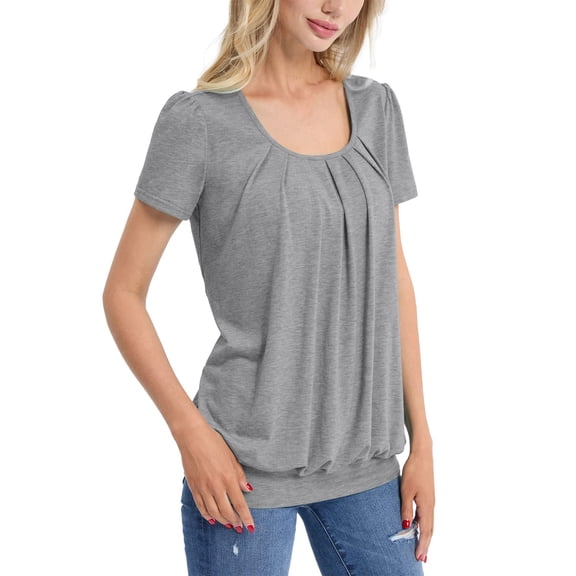 yunLCZ Basic Women's Tees Everyday Low Price Women's Short Sleeve Summer Tops Neck Pleated Front Casual Tee T Shirt Breathable casual blouse loose fit