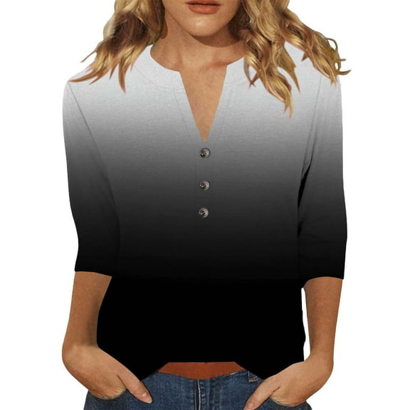 yunLCZ Basic Women's Tees Everyday Low Price Women's Tops Summer Printed Women's Top 3/4 Sleeves Blouse Tops Women's Blouse Short Sleeve T Shirt V Neck T Shirt Everyday wear simple women's T-shirts