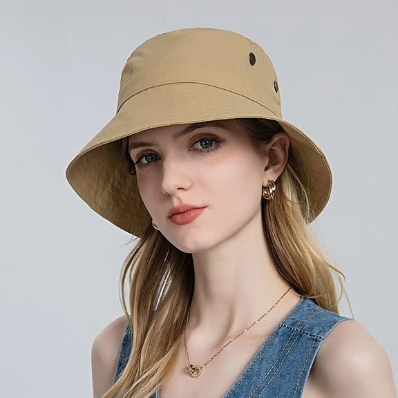 yunLCZ Bucket Hats for Woman Sun Hats for Women Men 3” Wide Brim UPF 50  Fishing Beach Bucket Hats Denim Khaki One Size