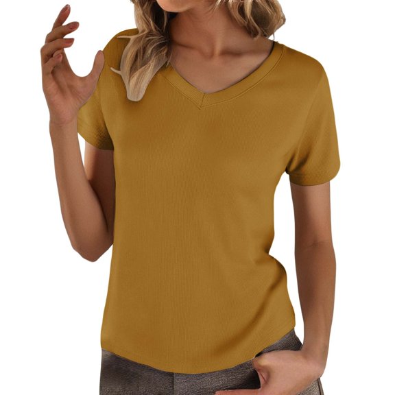 yunLCZ Casual Tops Discounted Women's V Neck Loose Thin Breathable T Shirt Everyday wear simple women's T-shirts